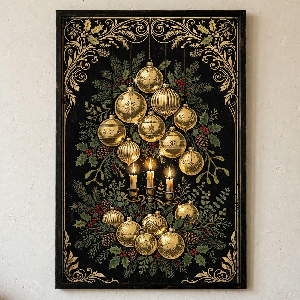 Close-up detail of Noir & Gold Ornaments poster print quality