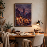 Wine-Red Christmas Market poster in a home office