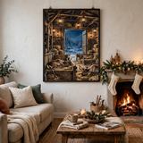 The Reindeer Stable poster framed in living room
