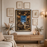 The Reindeer Stable poster framed in gallery wall