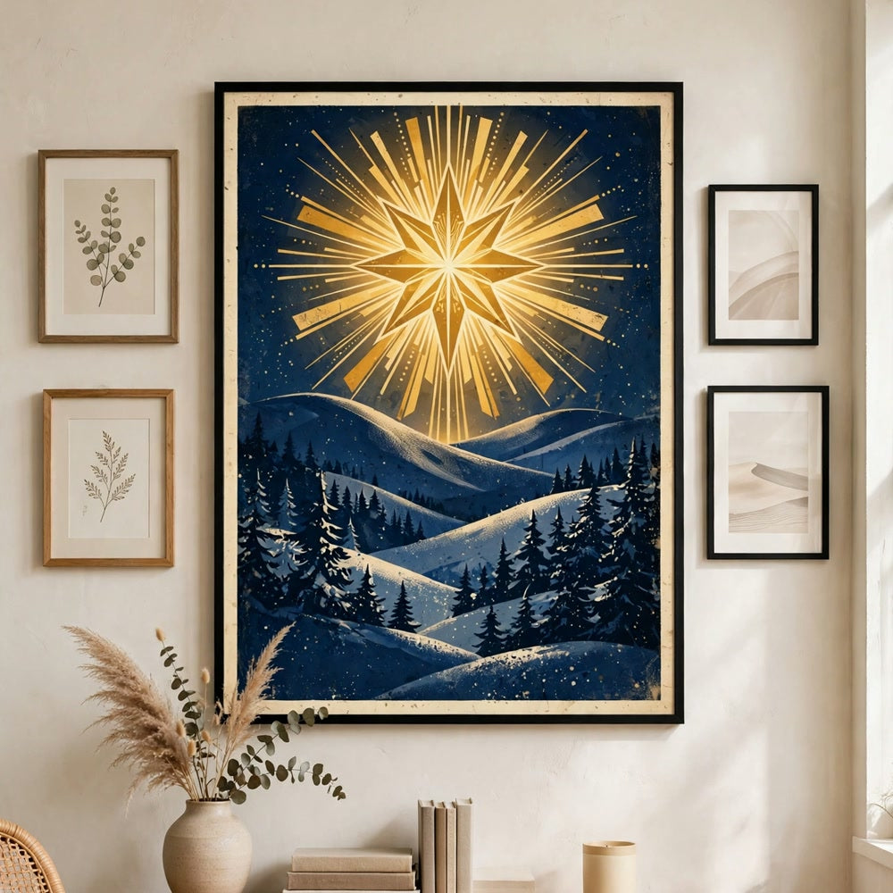 Starry Bethlehem Night poster as centerpiece of a gallery wall