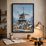 Snowy Windmill at Dusk poster in a home office