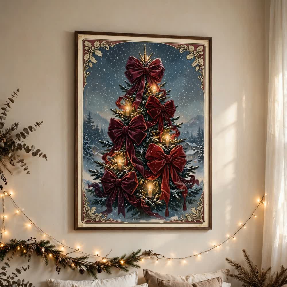 Velvet Bow Tree poster in a minimalist bedroom