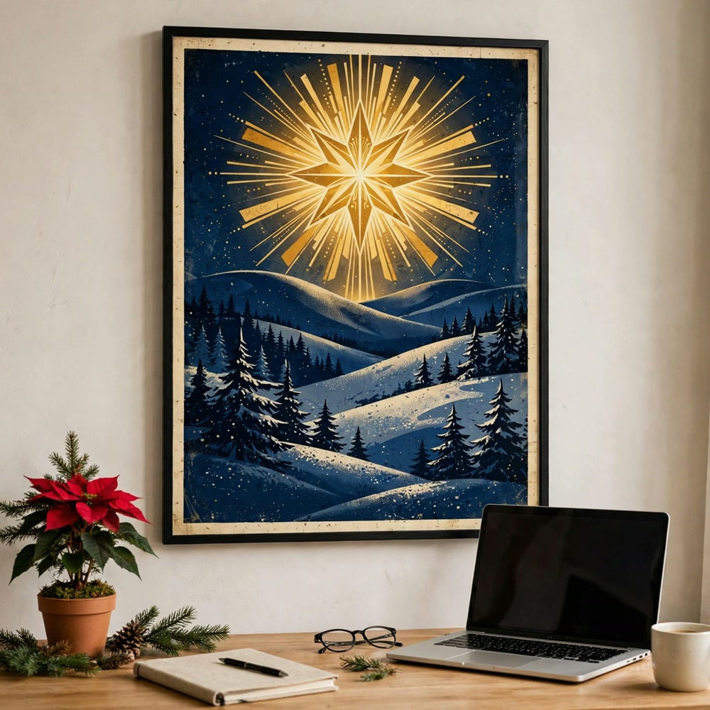 Starry Bethlehem Night poster in a home office