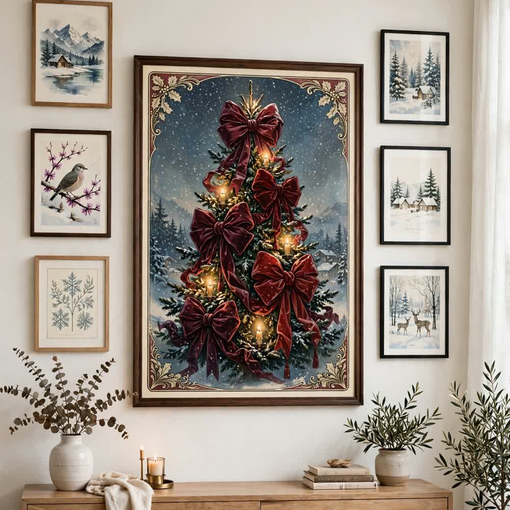 Velvet Bow Tree poster as centerpiece of a gallery wall
