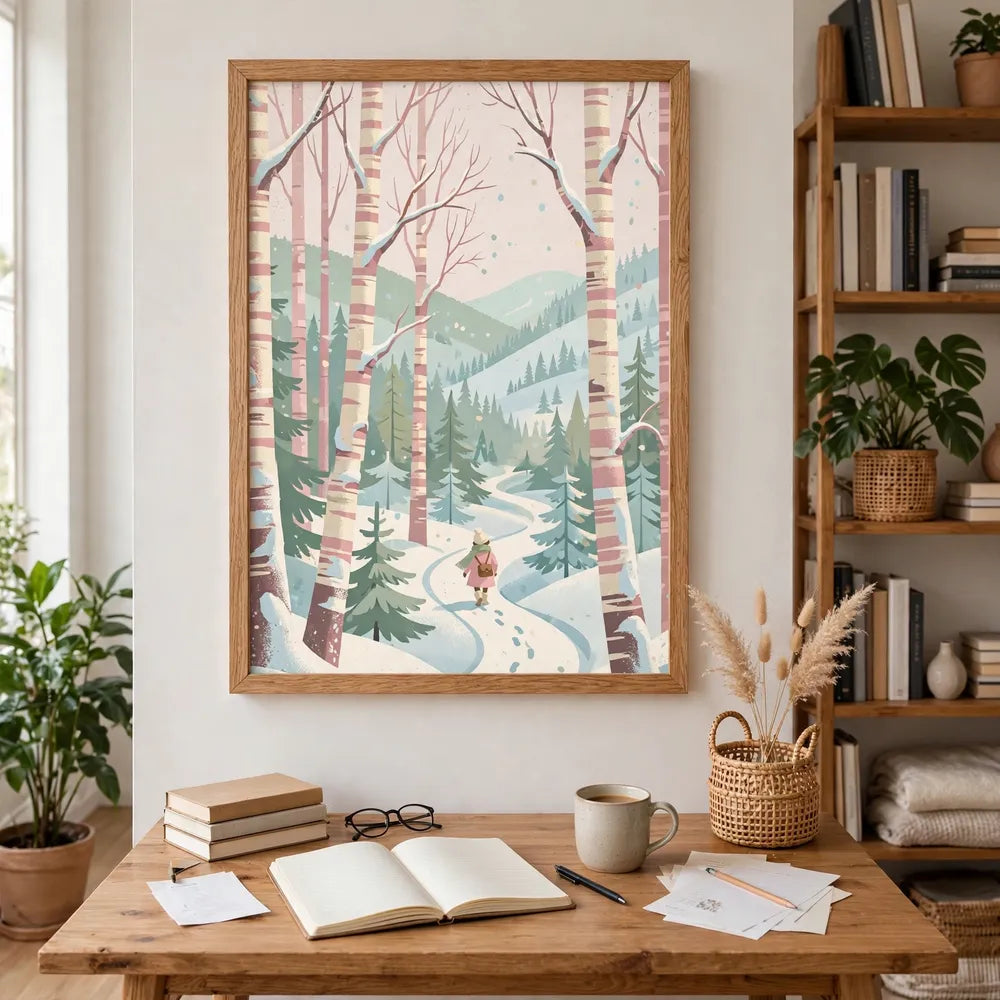 Peppermint Forest poster framed in home-office mockup