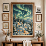 Northern Lights Igloo Camp poster as centerpiece of a gallery wall