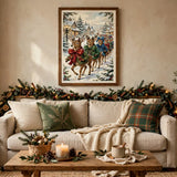 Storybook Deer Parade poster framed in a cozy living room