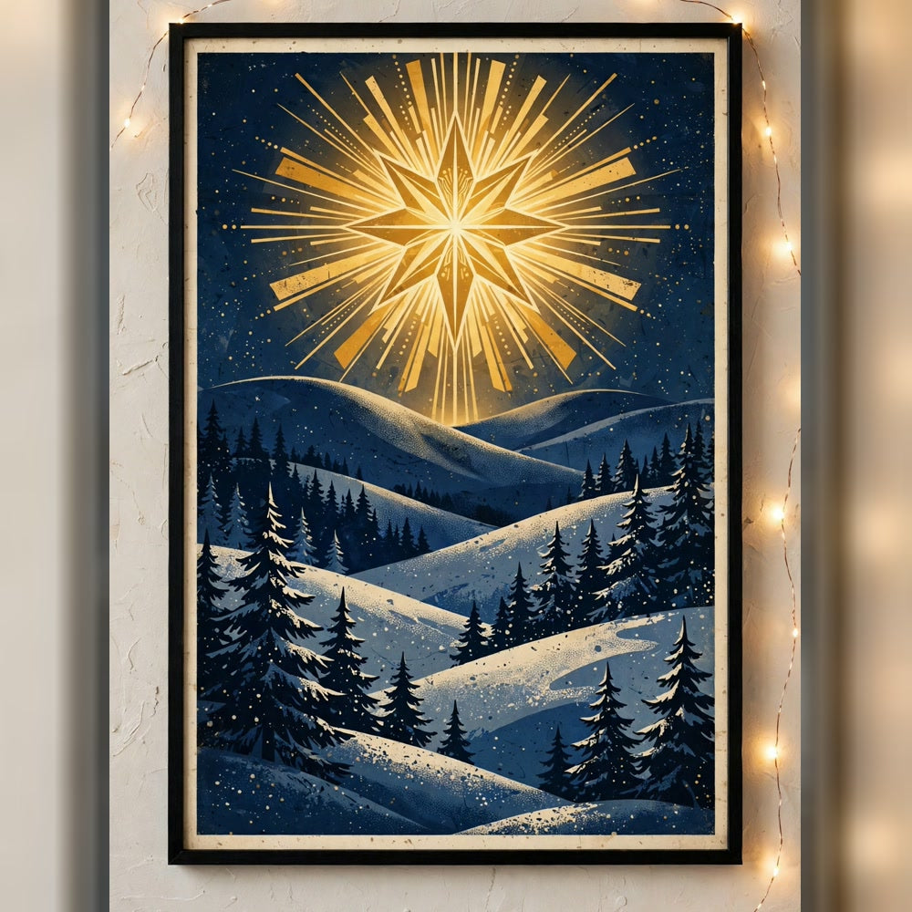 Close-up detail of Starry Bethlehem Night poster print quality