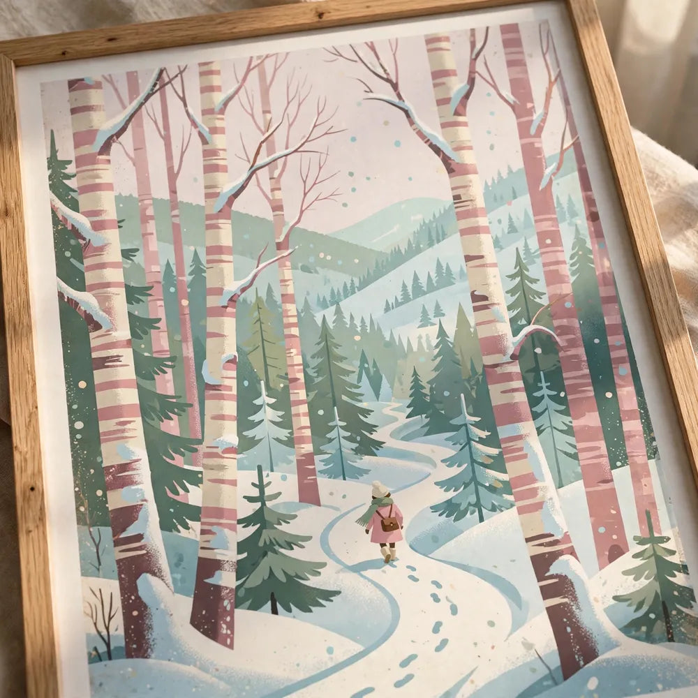 Peppermint Forest poster framed in close-up mockup
