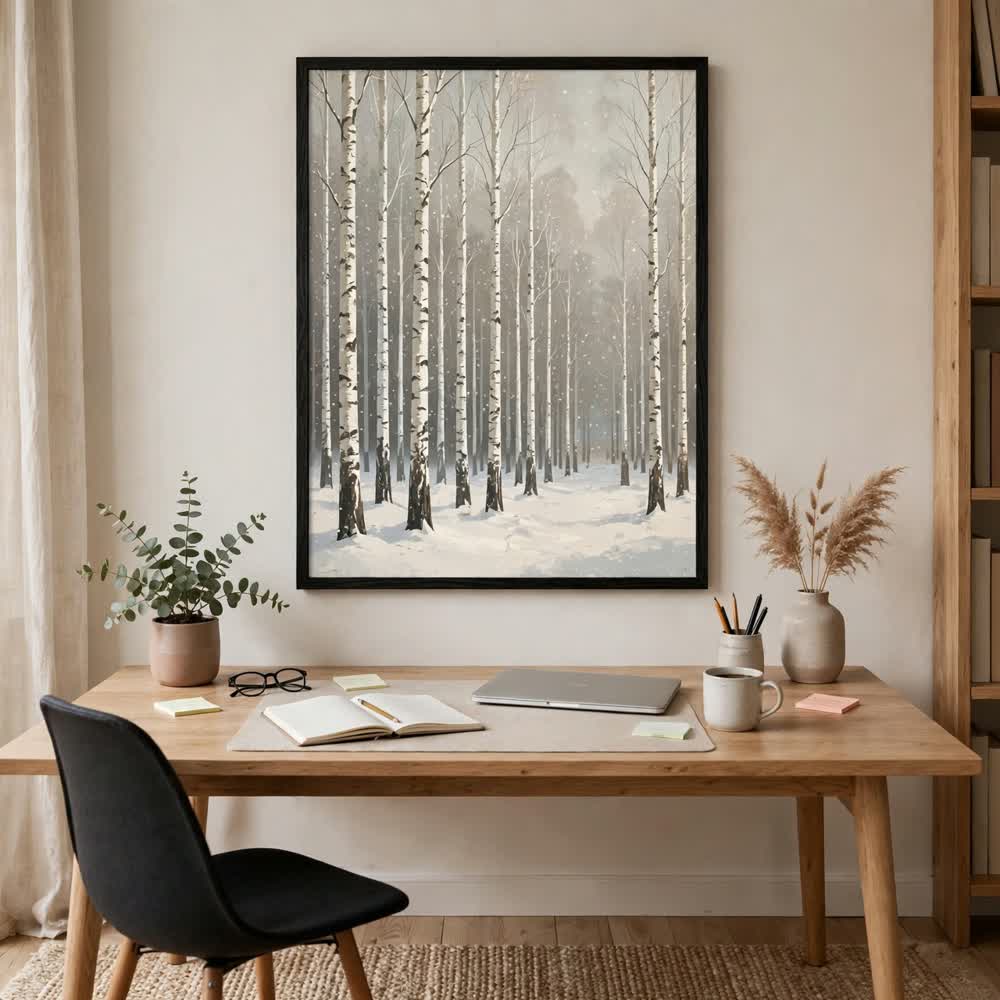 Frosted Birch Forest — Vintage Winter Landscape Poster