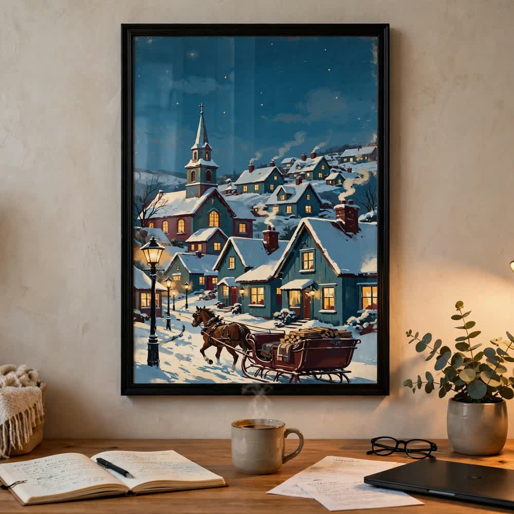 Vintage Sleigh Ride — Vintage Winter Landscape Poster