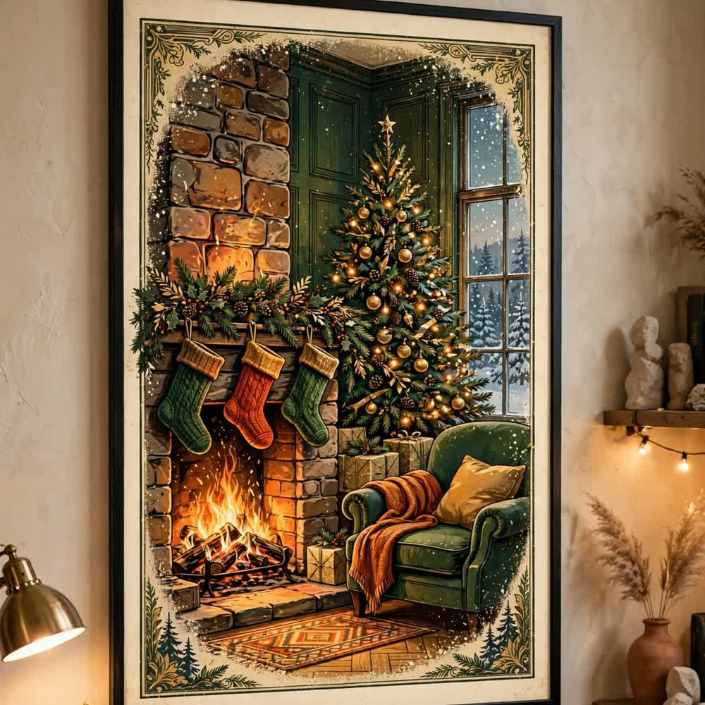 Hearthside Glow — Vintage Winter Landscape Poster