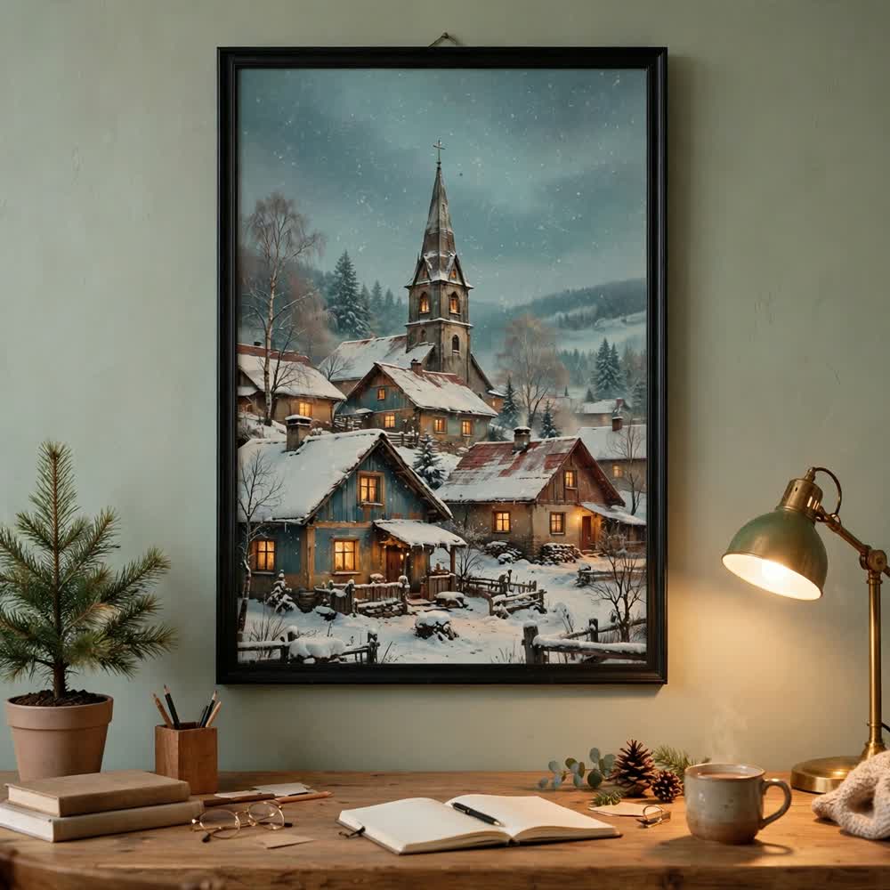 Film-Photo Christmas Morning — Vintage Winter Landscape Poster
