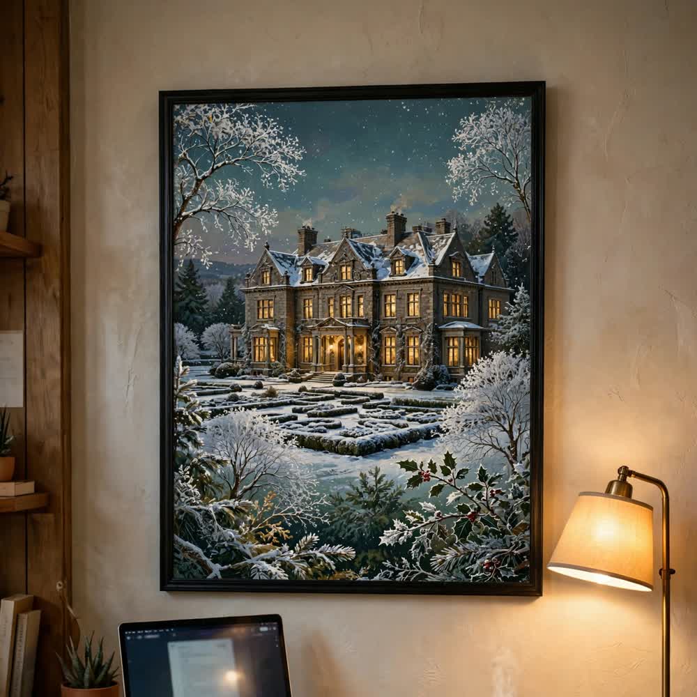 Heritage Manor Christmas — Vintage Winter Landscape Poster