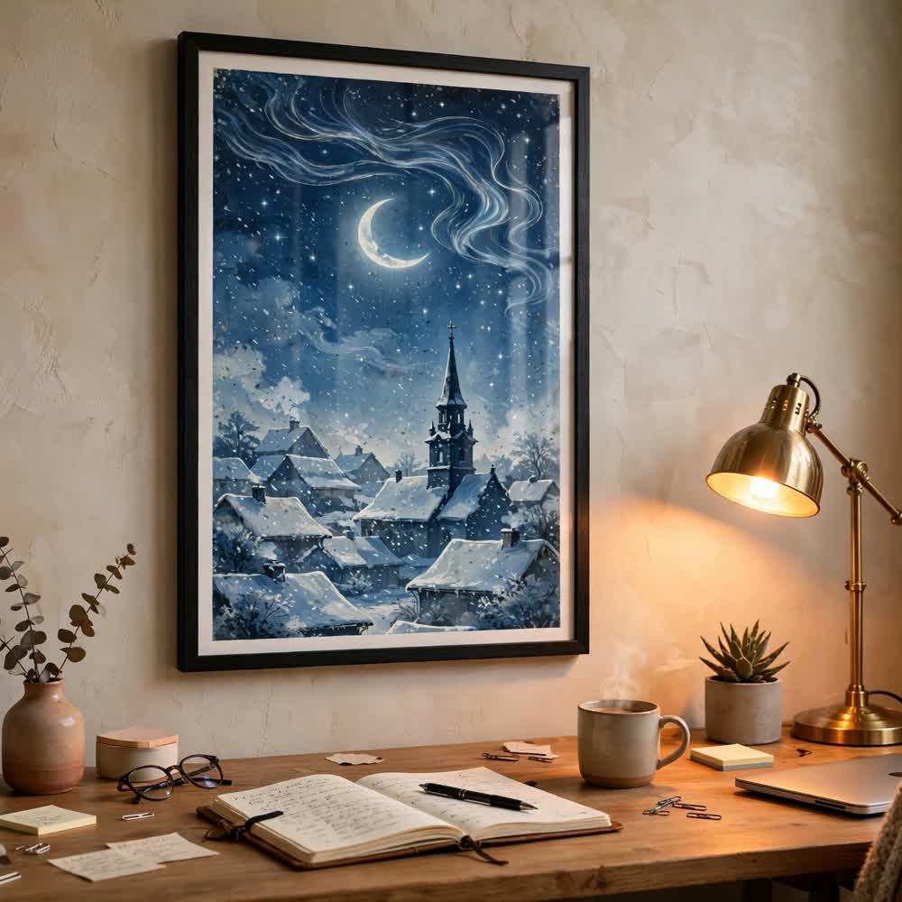 Celestial Silver Noel — Vintage Winter Night Poster