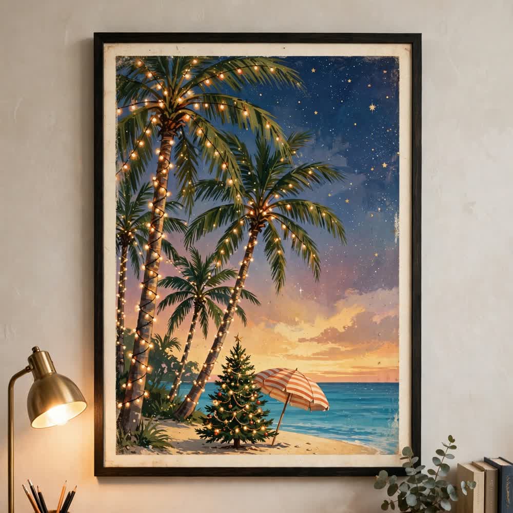 Palm-Tree Christmas — Vintage Tropical Christmas Poster