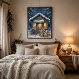 The Old Post Office at Christmas poster in a minimalist bedroom