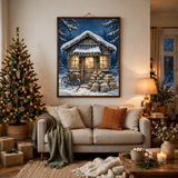 The Old Post Office at Christmas poster framed in a cozy living room