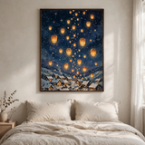 Christmas Lantern Festival Night poster in a minimalist bedroom