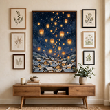 Christmas Lantern Festival Night poster as centerpiece of a gallery wall