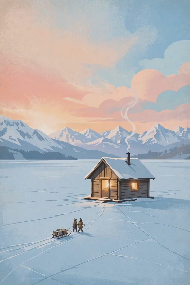 Ice Fishing Hut at Sunrise promo video