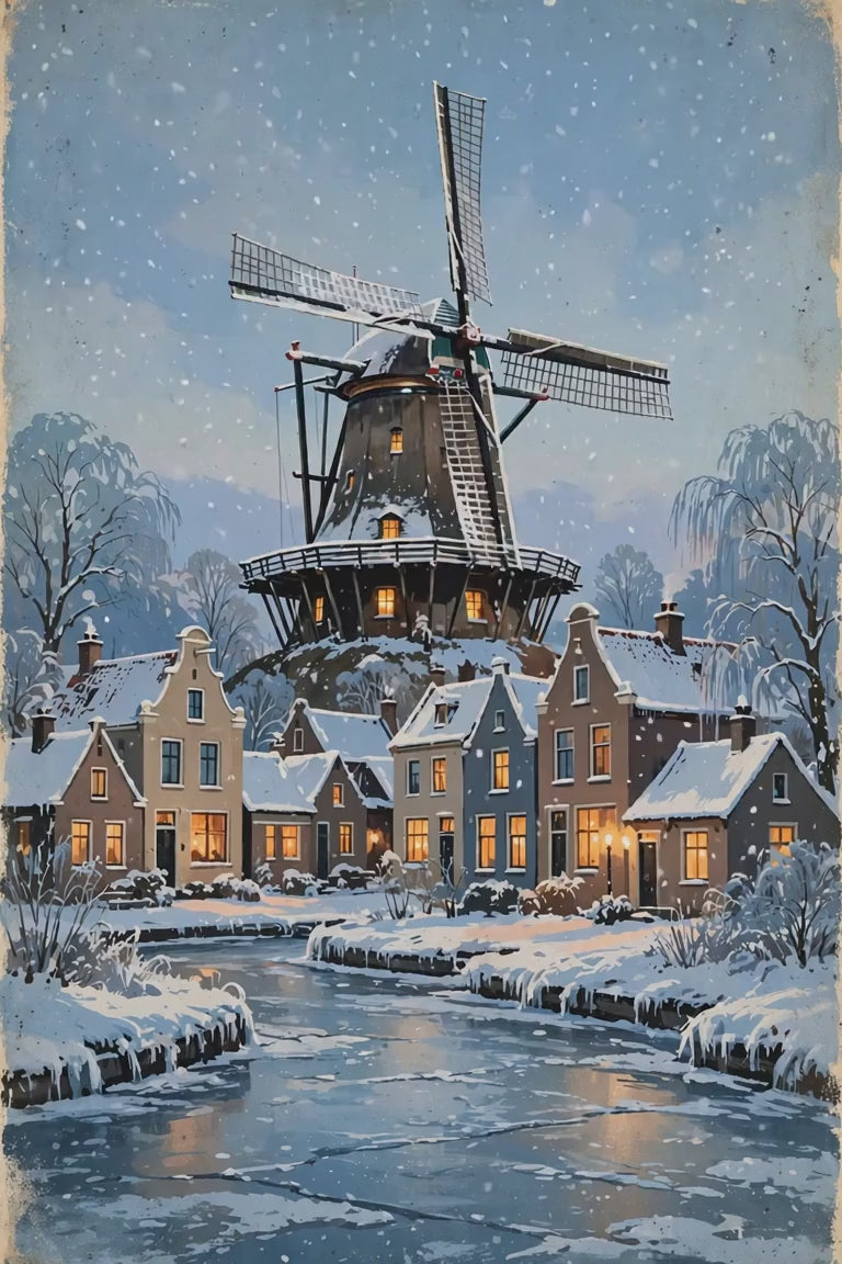 Snowy Windmill at Dusk promo video