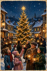 Village Tree-Lighting Ceremony vintage winter poster — promo reel