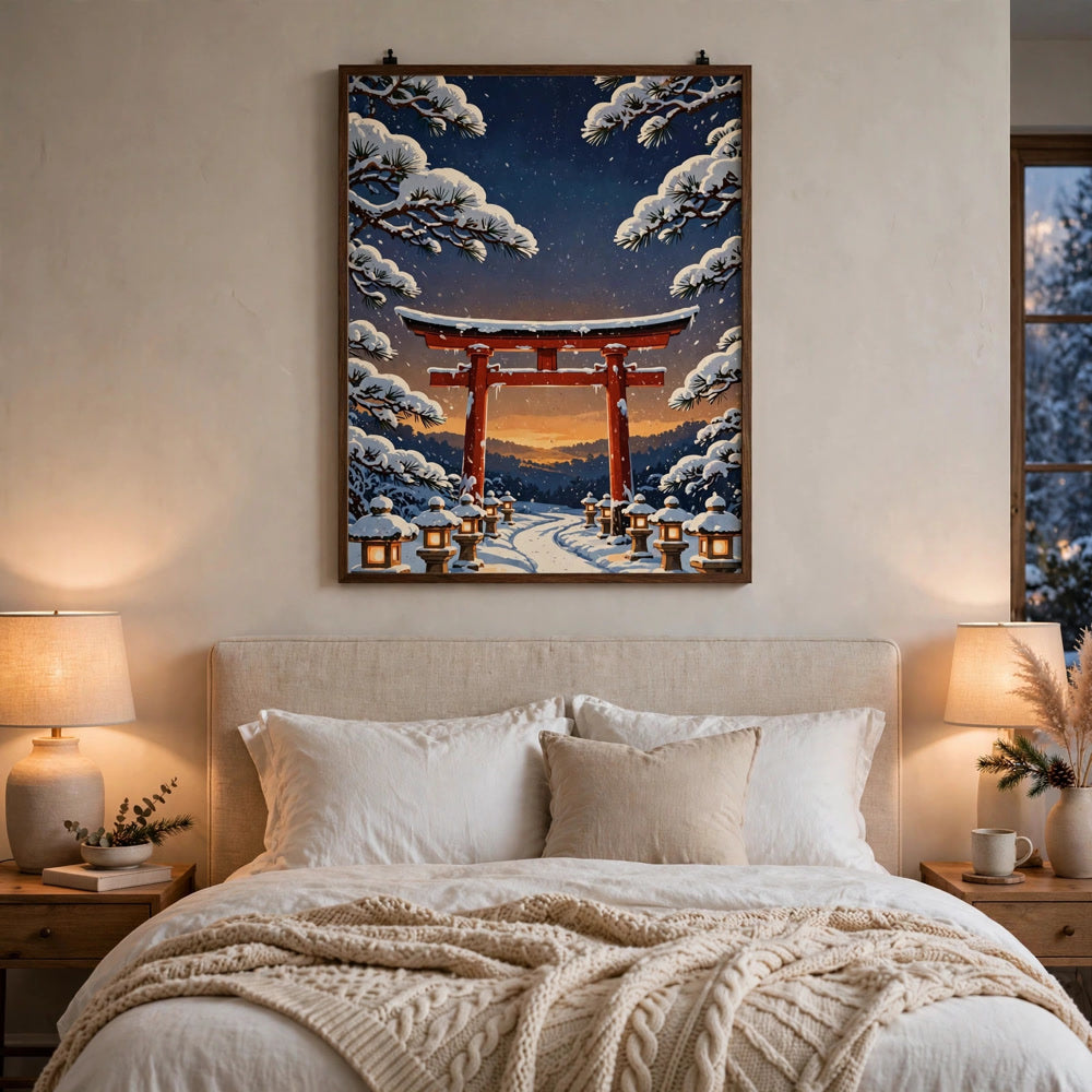Snowy Kyoto Temple vintage winter poster - bedroom