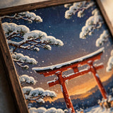 Snowy Kyoto Temple vintage winter poster - closeup
