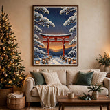 Snowy Kyoto Temple vintage winter poster - livingroom