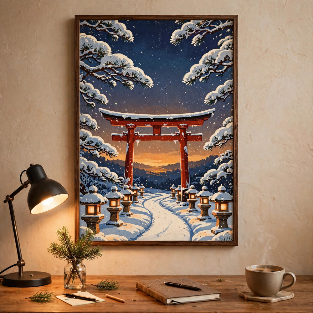 Snowy Kyoto Temple vintage winter poster - office