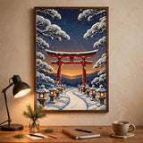 Snowy Kyoto Temple vintage winter poster - office