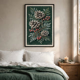 Frosted Pinecone Botanical vintage Christmas poster — bedroom