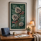 Frosted Pinecone Botanical vintage Christmas poster — office