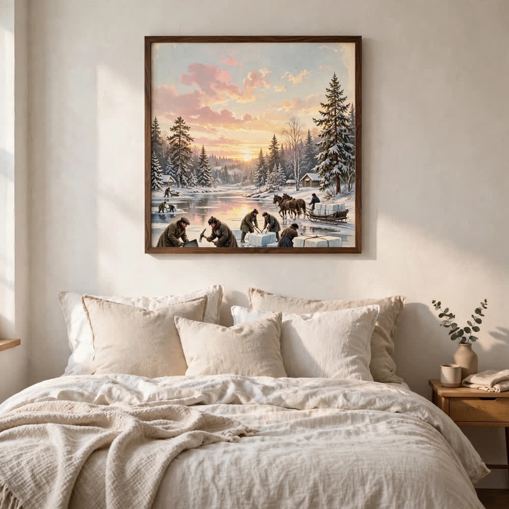 Ice Harvest Morning poster in a minimalist bedroom