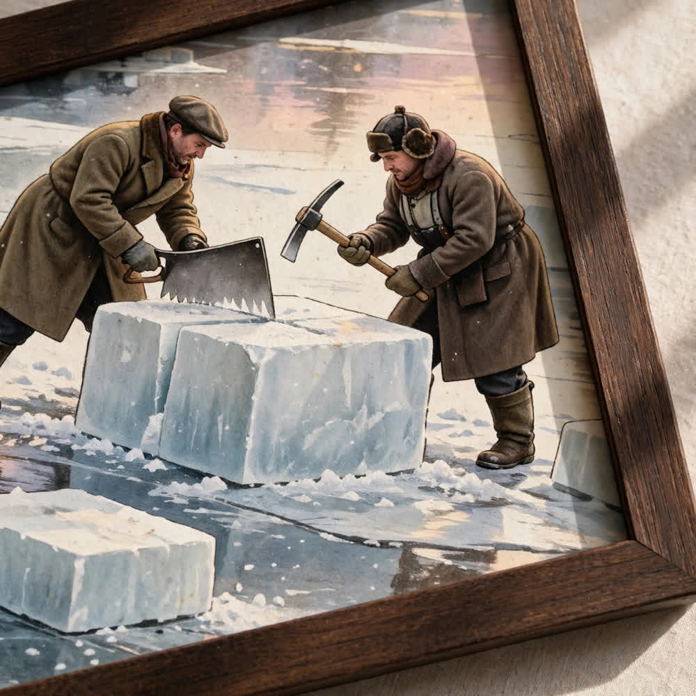 Close-up detail of Ice Harvest Morning poster print quality