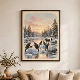Ice Harvest Morning poster framed in a cozy living room