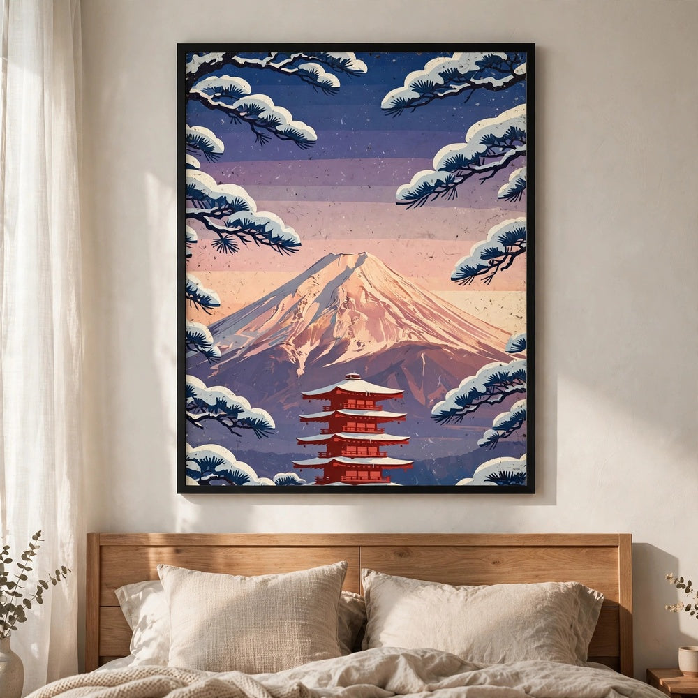 Snowy Mt. Fuji at Dawn poster in bedroom