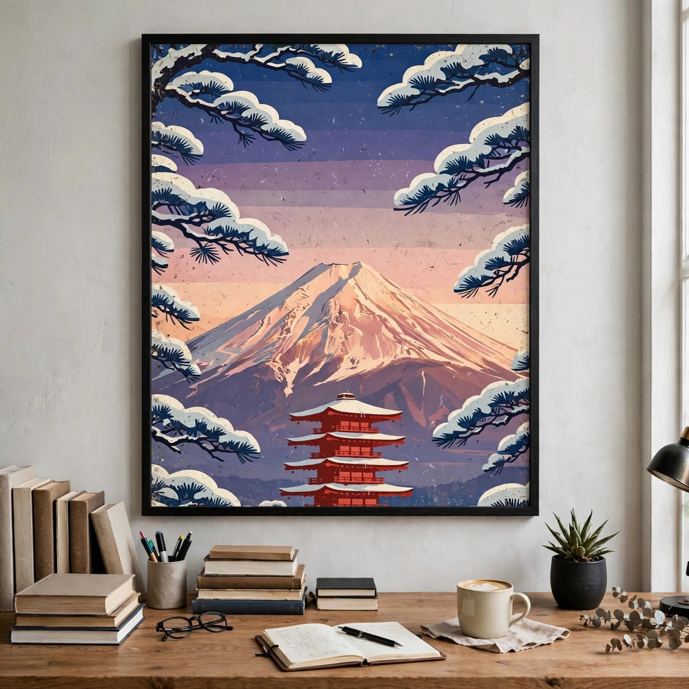 Snowy Mt. Fuji at Dawn poster in office