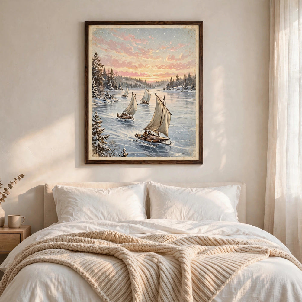 Vintage Ice Yacht Race poster in framed mockup