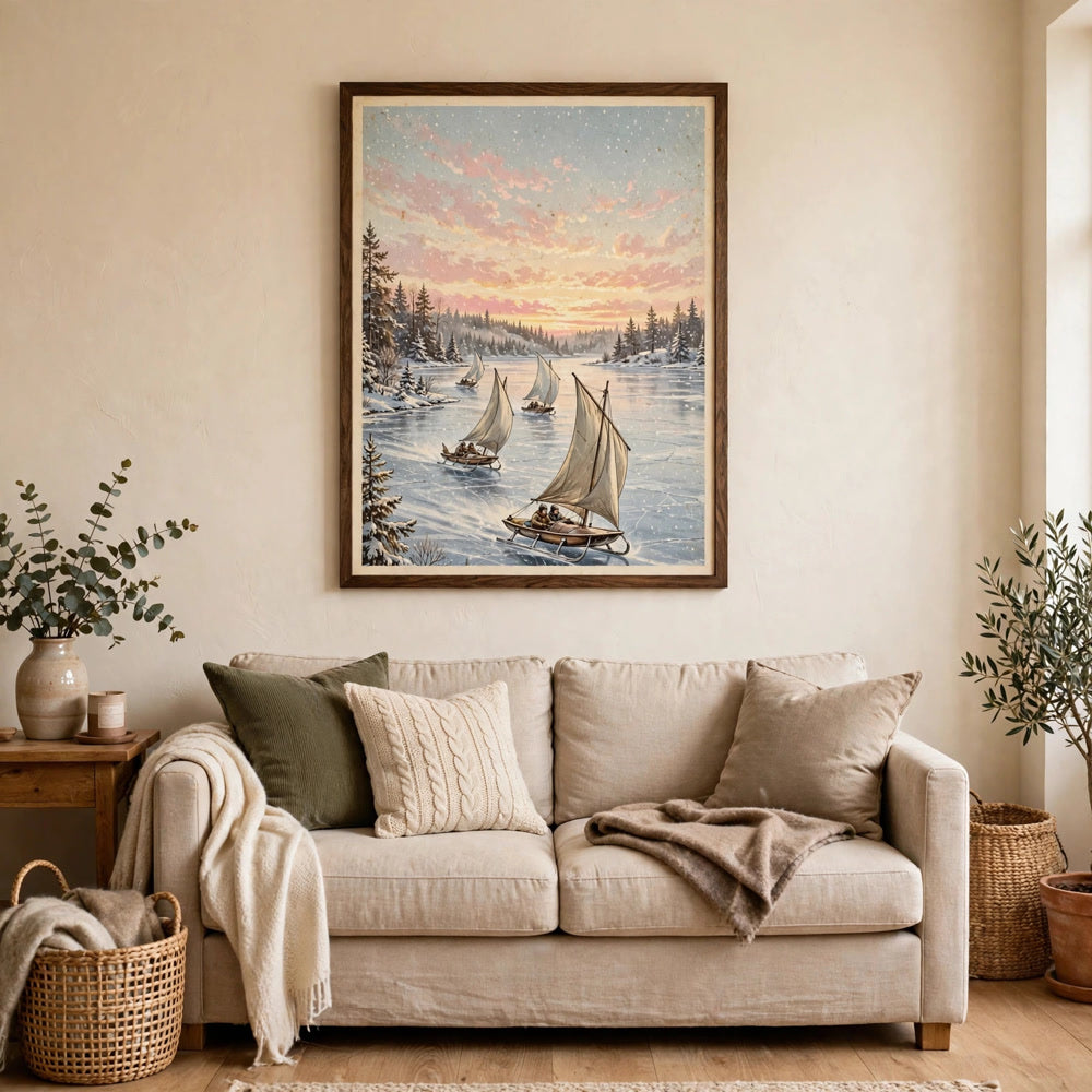 Vintage Ice Yacht Race poster in framed mockup