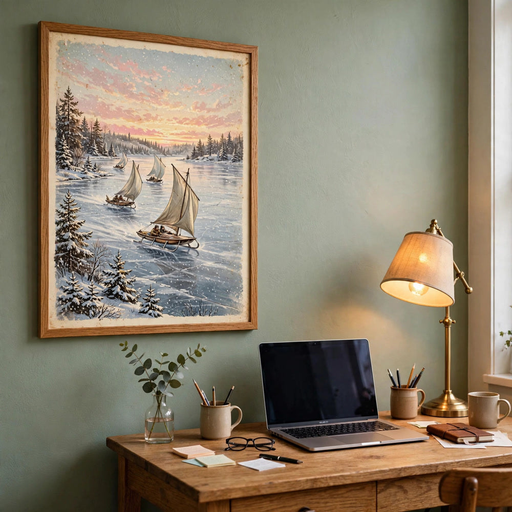 Vintage Ice Yacht Race poster in framed mockup