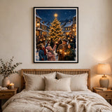 Village Tree-Lighting Ceremony vintage winter poster — framed bedroom mockup