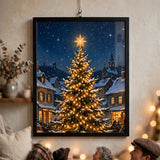 Village Tree-Lighting Ceremony vintage winter poster — close-up detail
