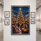 Village Tree-Lighting Ceremony vintage winter poster — framed gallery wall mockup