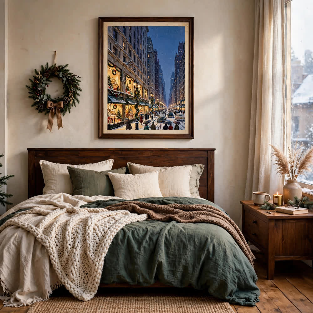 Fifth Avenue Christmas Windows — Vintage Winter Landscape Poster