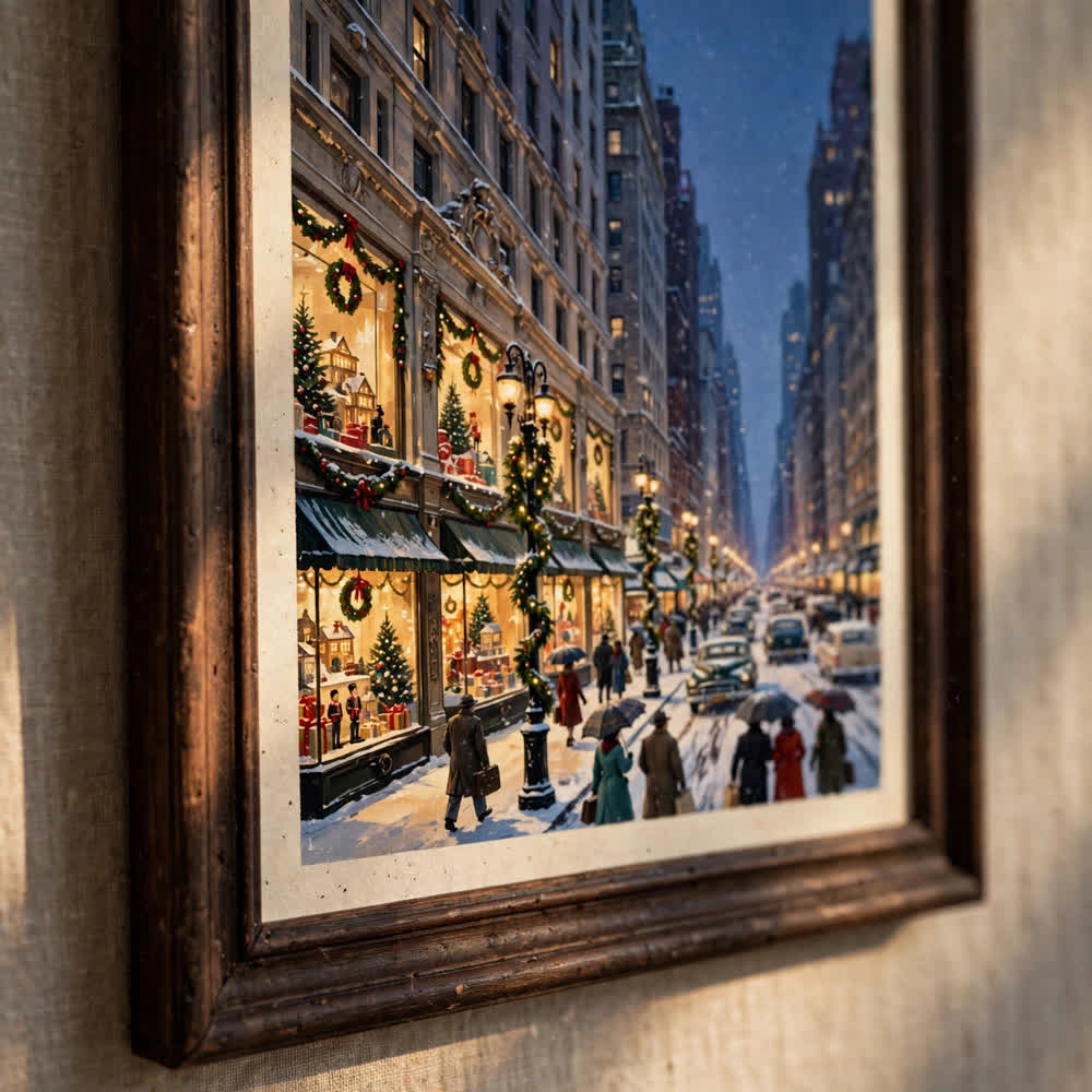 Fifth Avenue Christmas Windows — Vintage Winter Landscape Poster
