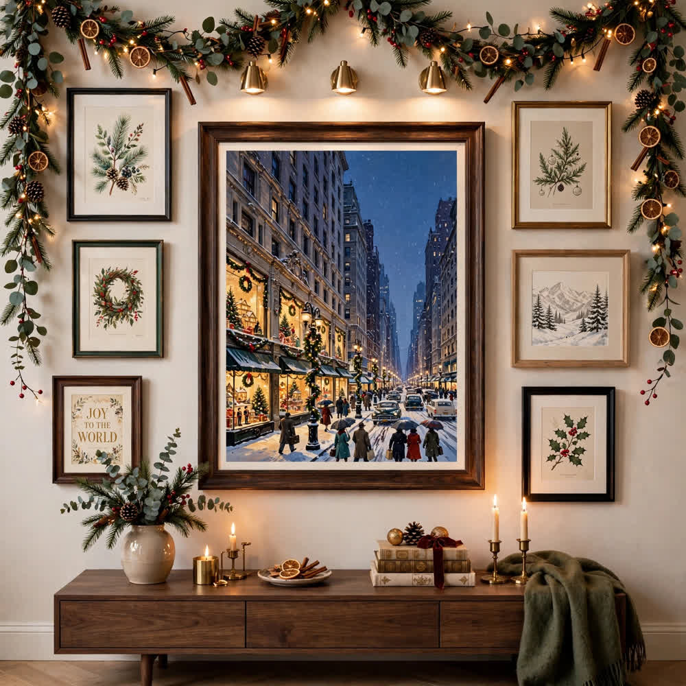 Fifth Avenue Christmas Windows — Vintage Winter Landscape Poster