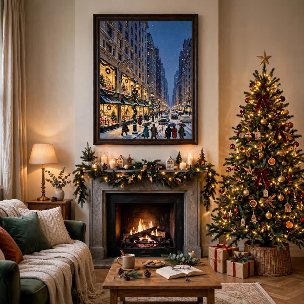 Fifth Avenue Christmas Windows — Vintage Winter Landscape Poster